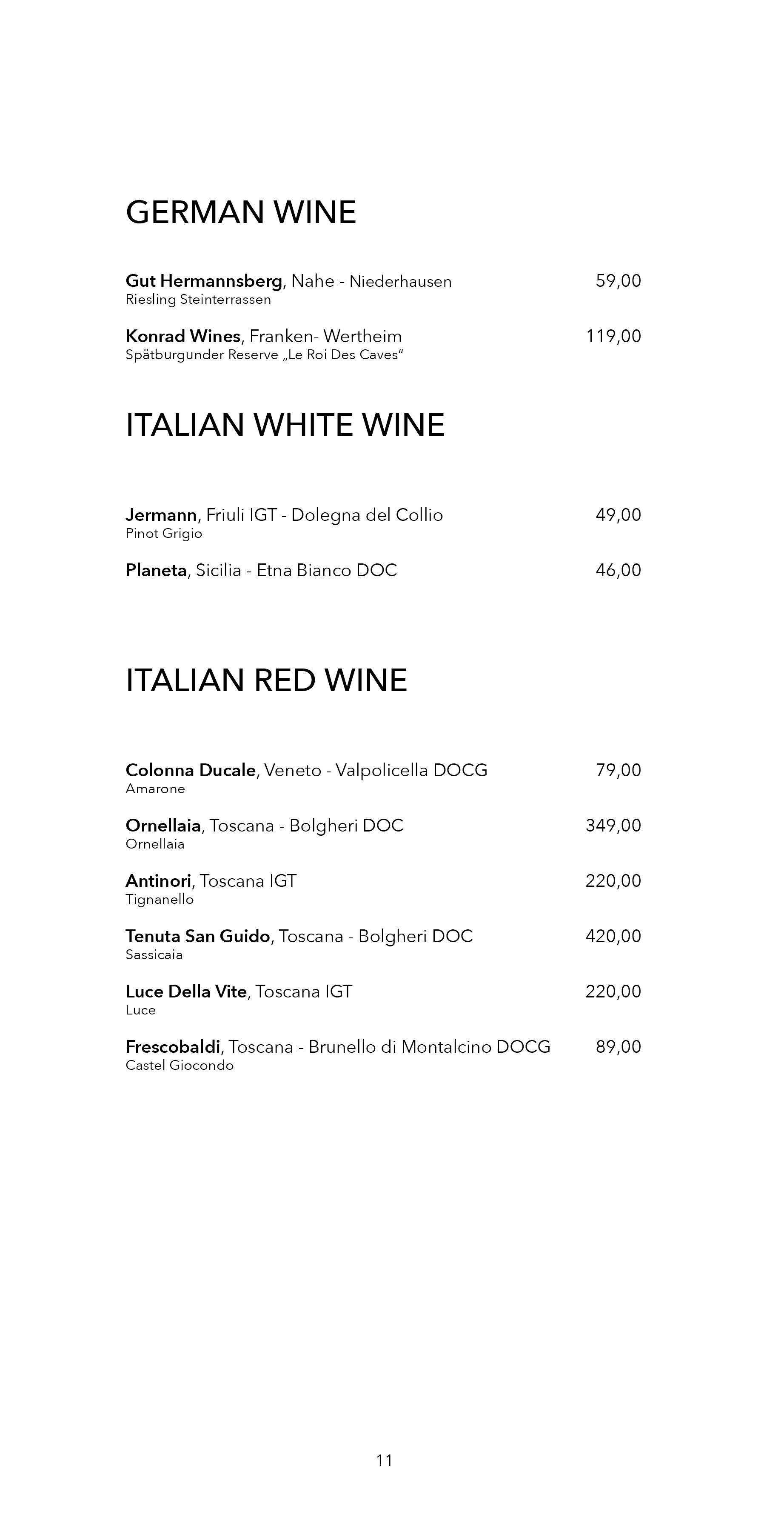 Dots im Brunnerhof – Wine Menu