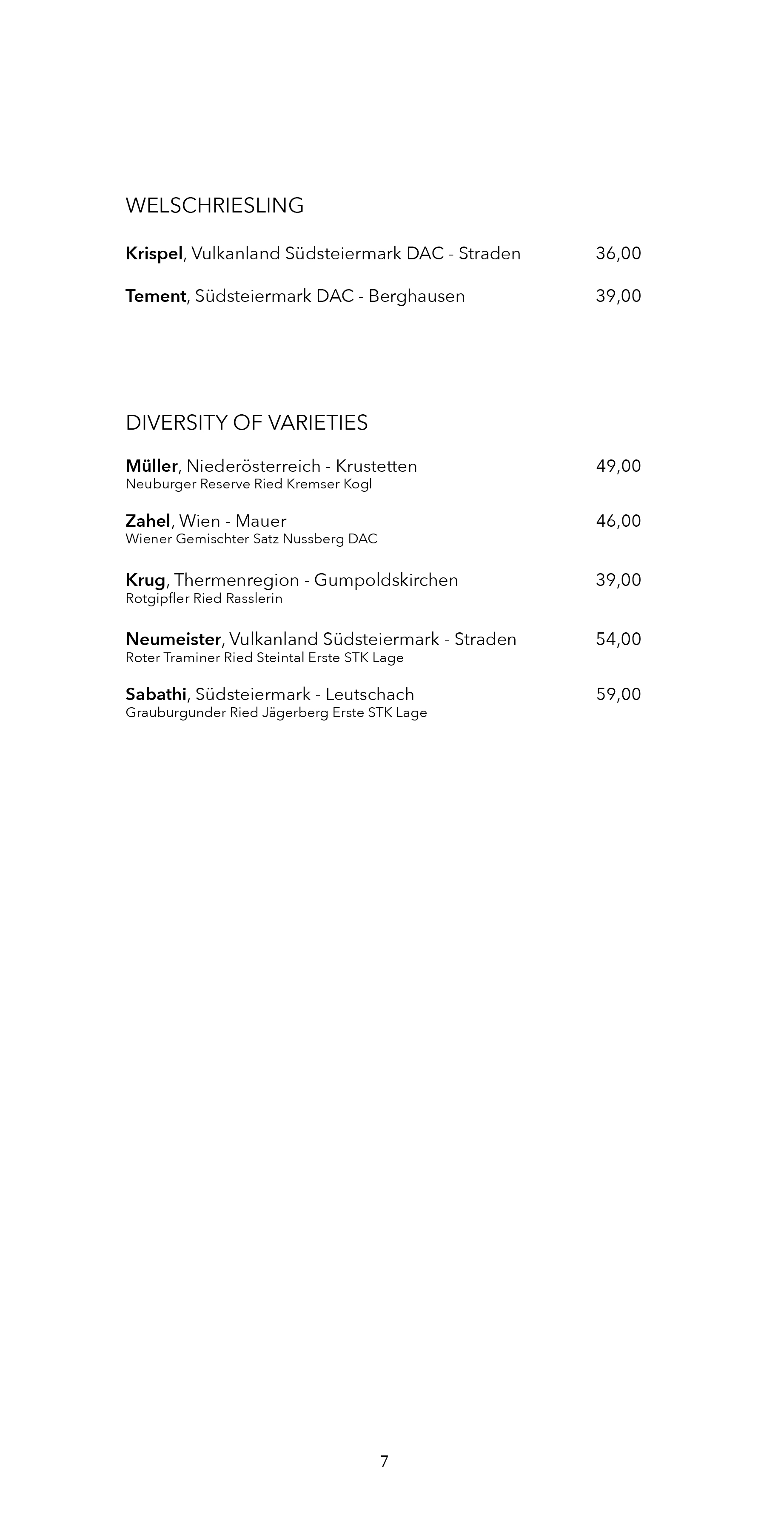 Dots im Brunnerhof – Wine Menu