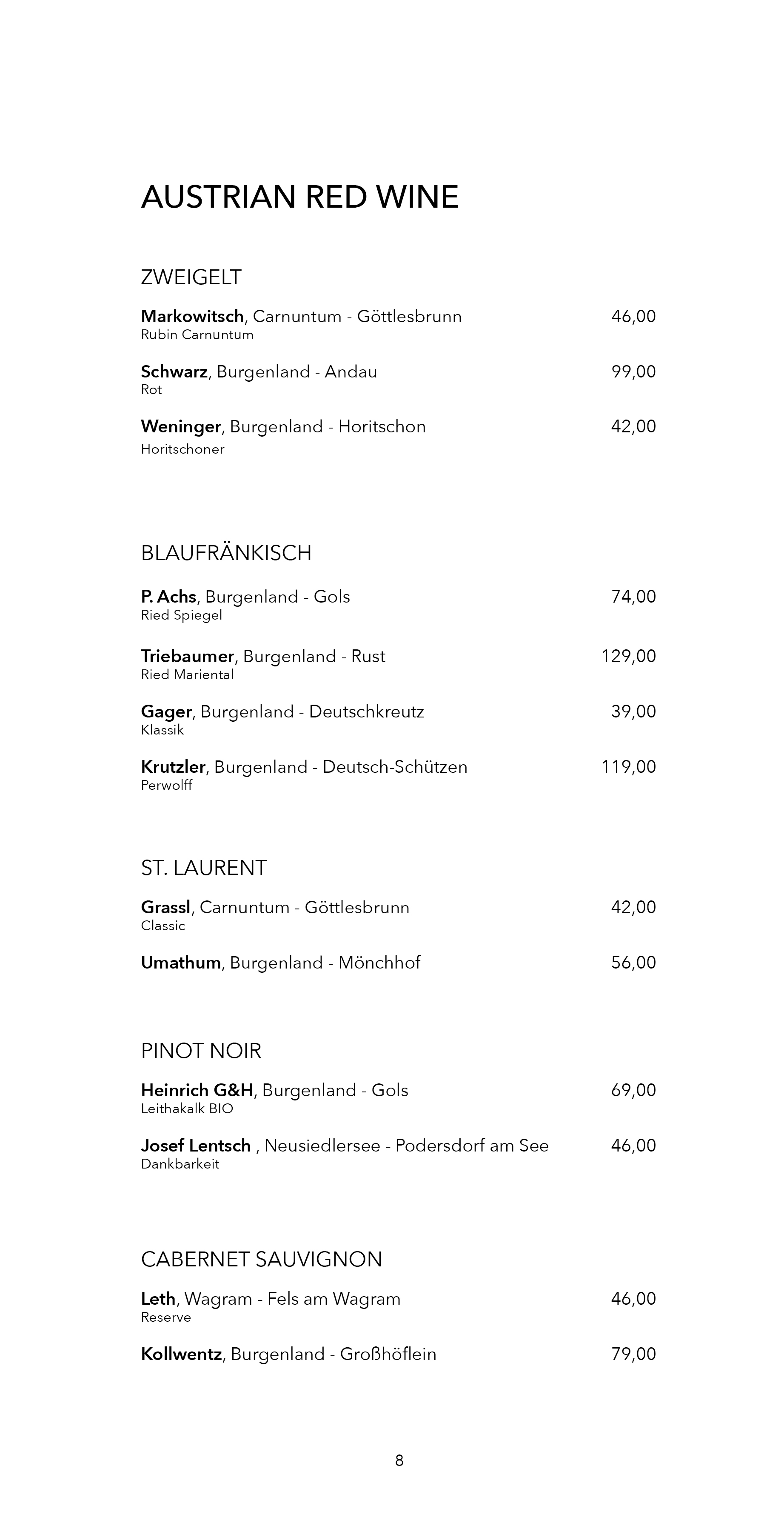 Dots im Brunnerhof – Wine Menu