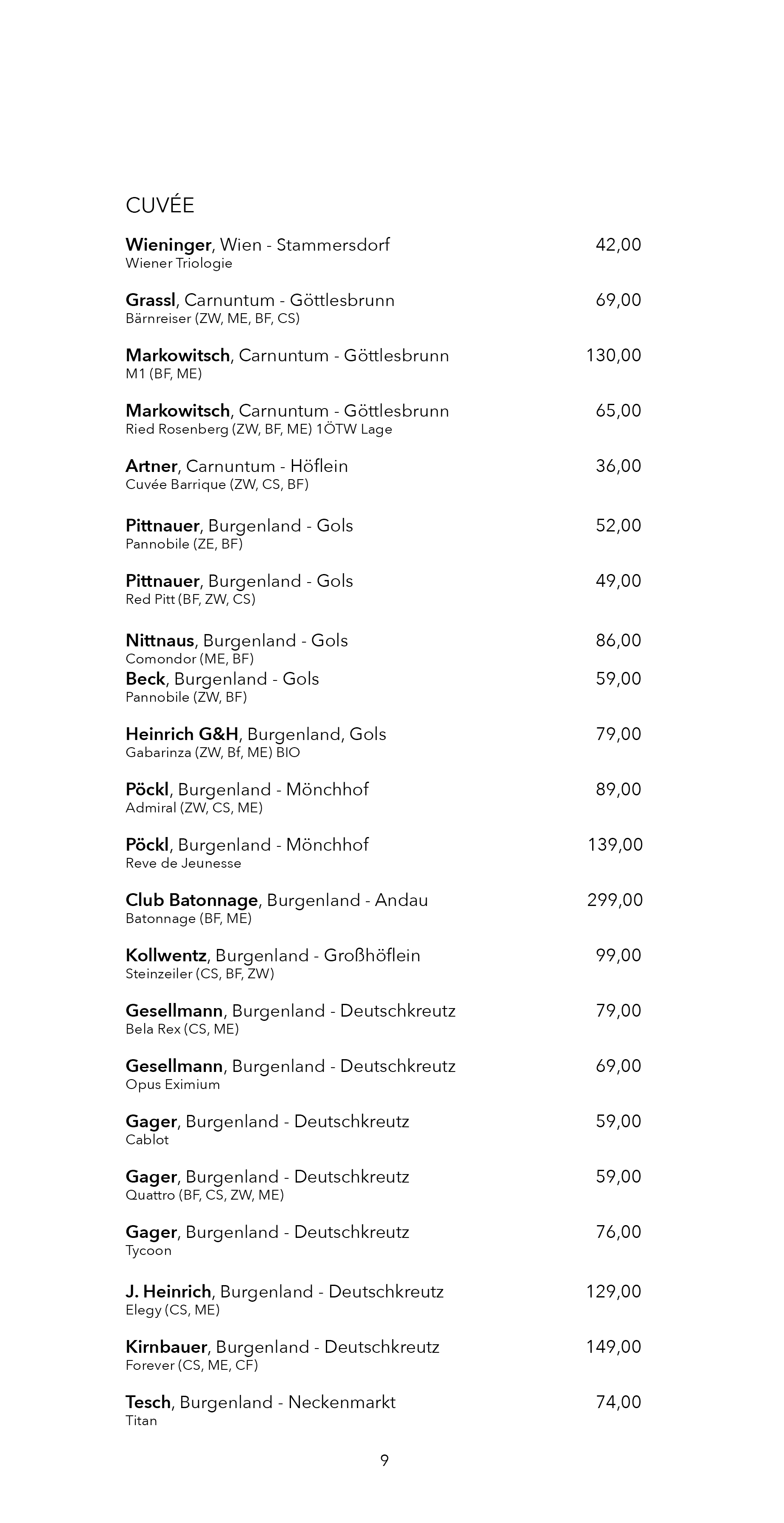 Dots im Brunnerhof – Wine Menu